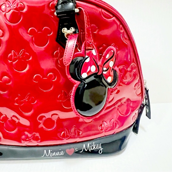 Disney Parks Minnie Loves Mickey Embossed Satchel Bag Purse Red Rare Pocketbook - Picture 4 of 4